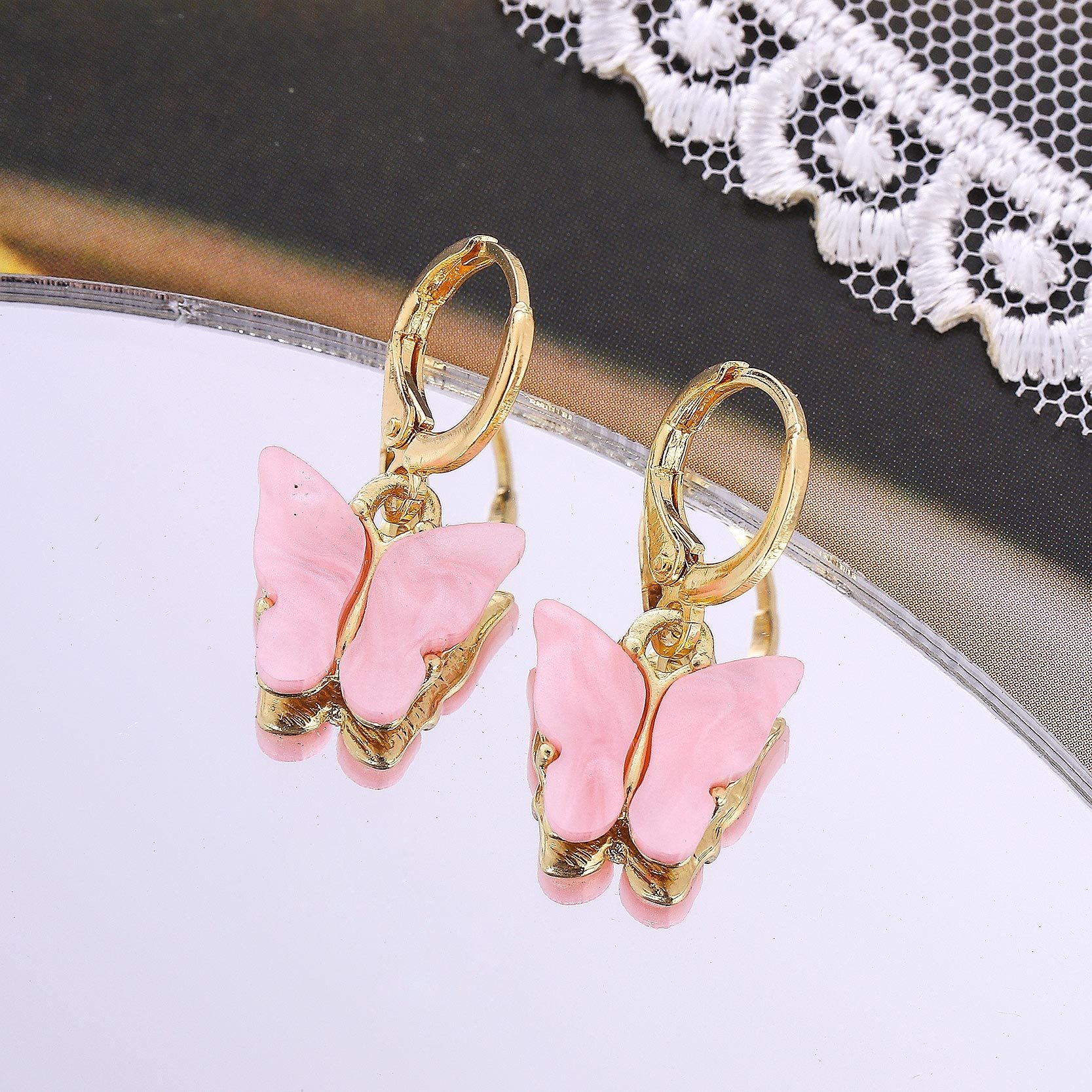 Wholesale New Earrings Fashion Color Acrylic Butterfly Small Fresh Earrings
